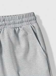 Manfinity Hypemode Plus Size Men's Letter Print Drawstring Waist Pockets Loose Casual Shorts - Light Grey - View 5