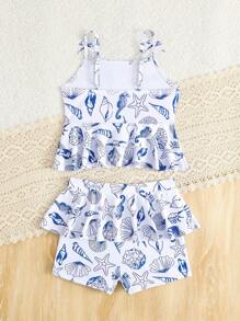 SHEIN Young Girl's Minimalist Casual Tank Top & Shorts Two Pieces Swimwear, Everyday Wear