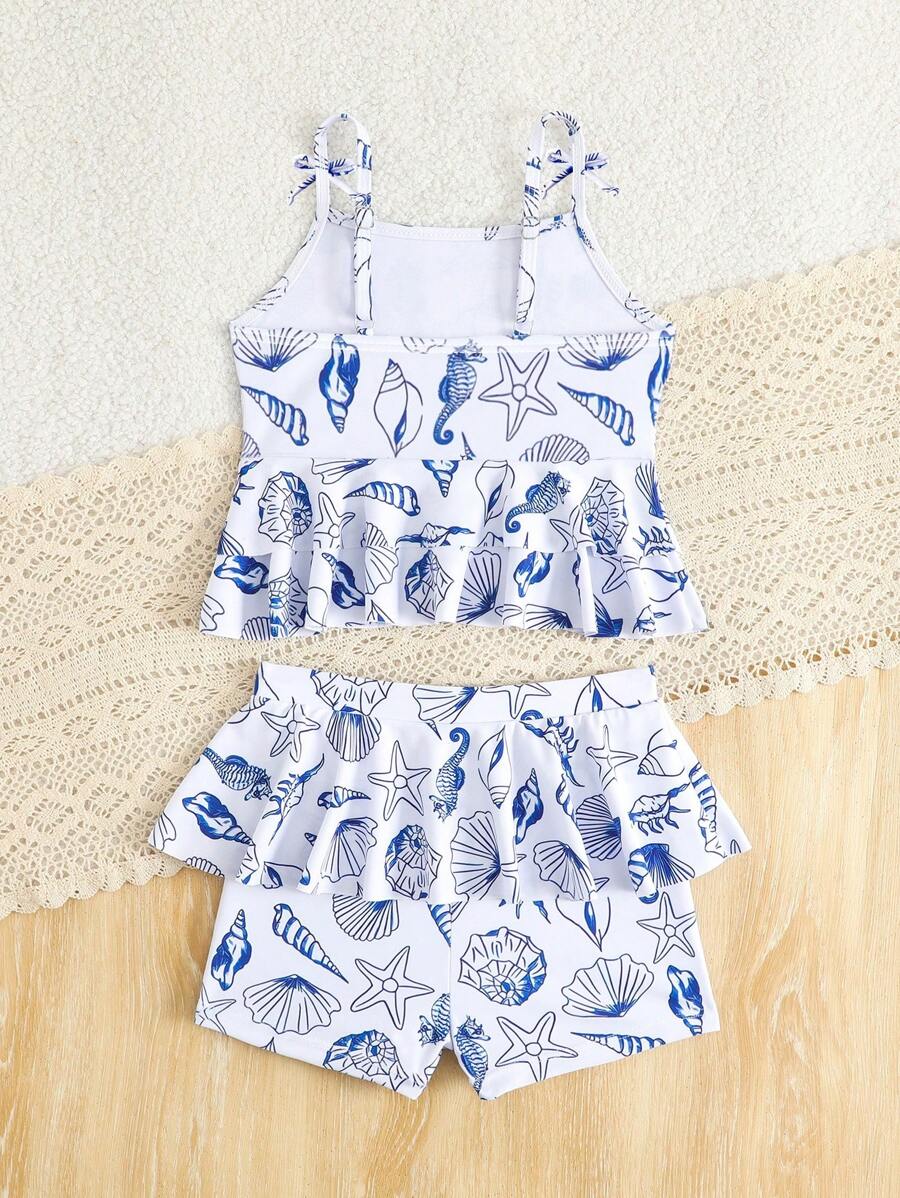 SHEIN 年轻女孩简约休闲背心和短裤两件套泳衣,日常穿着 - 彩色 - 查看 1