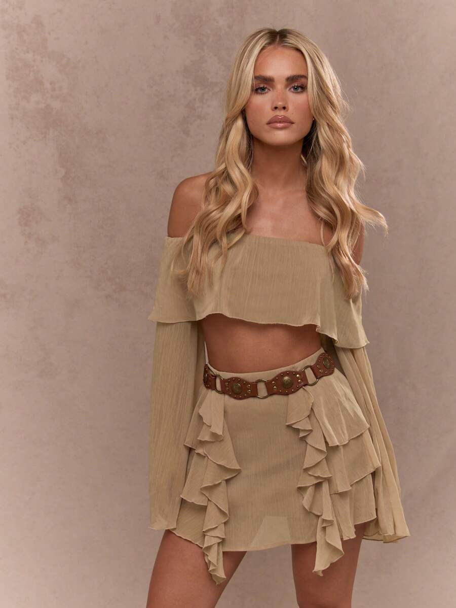 MISSGUIDED Váy Mini Xếp Ly Thanh Lịch Phong Cách Boho Lễ Hội Mùa Hè Bãi Biển Tiệc Khiêu Vũ Quấn Quanh Người Phồng Nếp Xẻ Tà Bên Hông Đồ Đi Biển Nghỉ Mát Thời Trang Mùa Xuân - Màu nâu Mocha - Xem 1