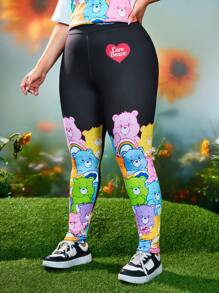 SHEIN X Care Bears Plus Size Cartoon Bear Printed Leggings