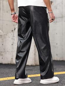Manfinity Roghcode Loose And Simple Style Leather Pants For Men, Suitable For Spring & Autumn - Black - View 2