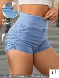SHEIN Tall Women's Denim Shorts Casual Tight Elastic High Waist Skinny Shorts Blue Tall Women's Denim Shorts Summer Outfits For Women Vacation Outfits Woman Y2k Tall Women Clothes