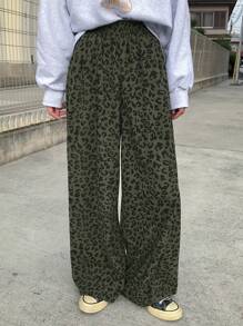 FRIFUL 女士休闲豹纹阔腿裤