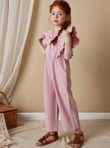 SHEIN Young Girls' Elegant French Style Jumpsuit, Spring/Summer - Pink - View 3