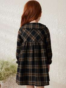 Blossori 女童休闲格子灯笼袖连衣裙，春/秋 - 黑色 - 查看 2