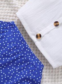 2pcs Tween Girls Casual Polka Dot Print Camisole & Skirt Set - Blue - View 4