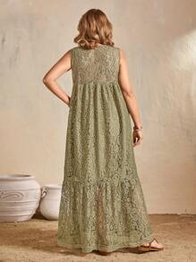 EMERY ROSE Women's Elegant V-Neck Sleeveless Lace Dress - Green - View 2