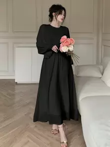 DAZY Vestido de fiesta de gasa hasta la pantorrilla para mujer, vestido de manga larga para primavera/otoño