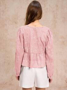 Poéselle 女士 V 领长袖蕾丝边休闲上衣，日常穿着