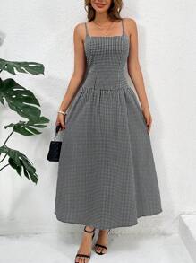 SHEIN Clasi 女士 V 领无袖褶皱褶褶美人鱼连衣裙，优雅紧身春夏 - 棕色 - 查看 3