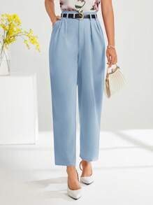 SHEIN Clasi Quần âu nữ cạp cao màu trơn thời trang thường ngày/công sở mùa thu/đông - Màu xanh nhạt - Xem 1