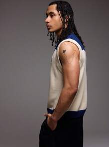 Musero 男士针织撞色拼接“M”刺绣无袖毛衣背心 - 彩色 - 查看 3