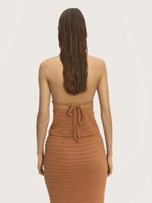 SHEIN Unity 露背吊带上衣 纹理面料 露背。Sprig Summer - 棕色 - 查看 8