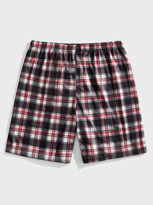 3-Piece Men's Plaid Elastic Waist Lounge Bottom Sleep Shorts Set - Multicolor - View 5