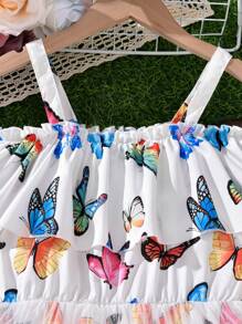 Mono con volantes y estampado de mariposas de colores para niñas preadolescentes, estilo de resort de primavera/verano