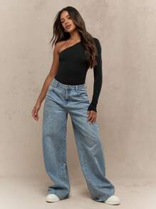 MISSGUIDED 单肩紧身衣长袖形式合身运动舞蹈瑜伽锻炼弹力泽西针织基本款秋冬百搭层