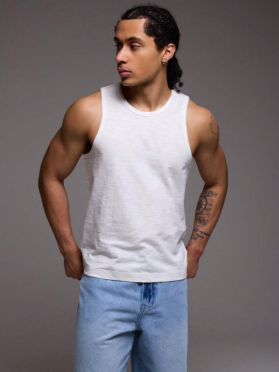 Musero Crepe Fitted Tank Top For Spring Summer - White - View 1