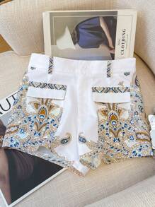 Franclia Women's Plant Printed Loose Casual Shorts For Vacation