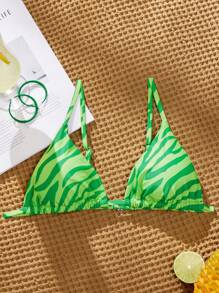 SHEIN Swim Vacation Beach Zebra Print Bikini Top, Random Print - Multicolor - View 1