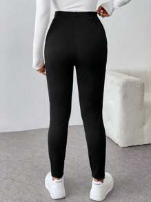 EMERY ROSE Women Casual Solid Color Slim Fit Pants, Autumn/Winter Fall Cloth For Women - Black - View 2