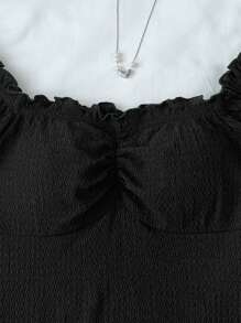 SHEIN 少女可爱荷叶边提花T恤，返校季 - 黑色 - 查看 4