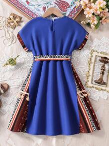 Ramadan Young Girls Casual Floral Print Long Sleeve Fringe Midi Princess Dress, Suitable For Spring, Autumn, Festivals And Parties, Summer Youth Girl Dress - Royal Blue - View 2