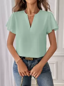 SHEIN Essnce Áo sơ mi công sở cổ khoét màu trơn đơn giản cho nữ - Màu xanh Bạc hà - Xem 5