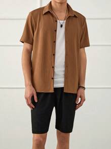 RueChic Men Textured Striped Fabric Regular Shirt Set - Beige - View 5