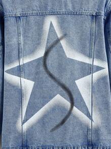 Manfinity Homme Men's Black Washed Denim Loose Star Graffiti Jacket - Light Wash - View 3