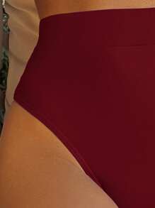 SHEIN Swim Solid High Waist Bikini Bottom For Summer Beach Vacation - Red - View 5