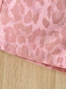 Baby Girls Stylish Cute Pink Floral High Waist Short Denim Shorts, Casual Everyday Versatile Spring/Autumn - Pink - View 3