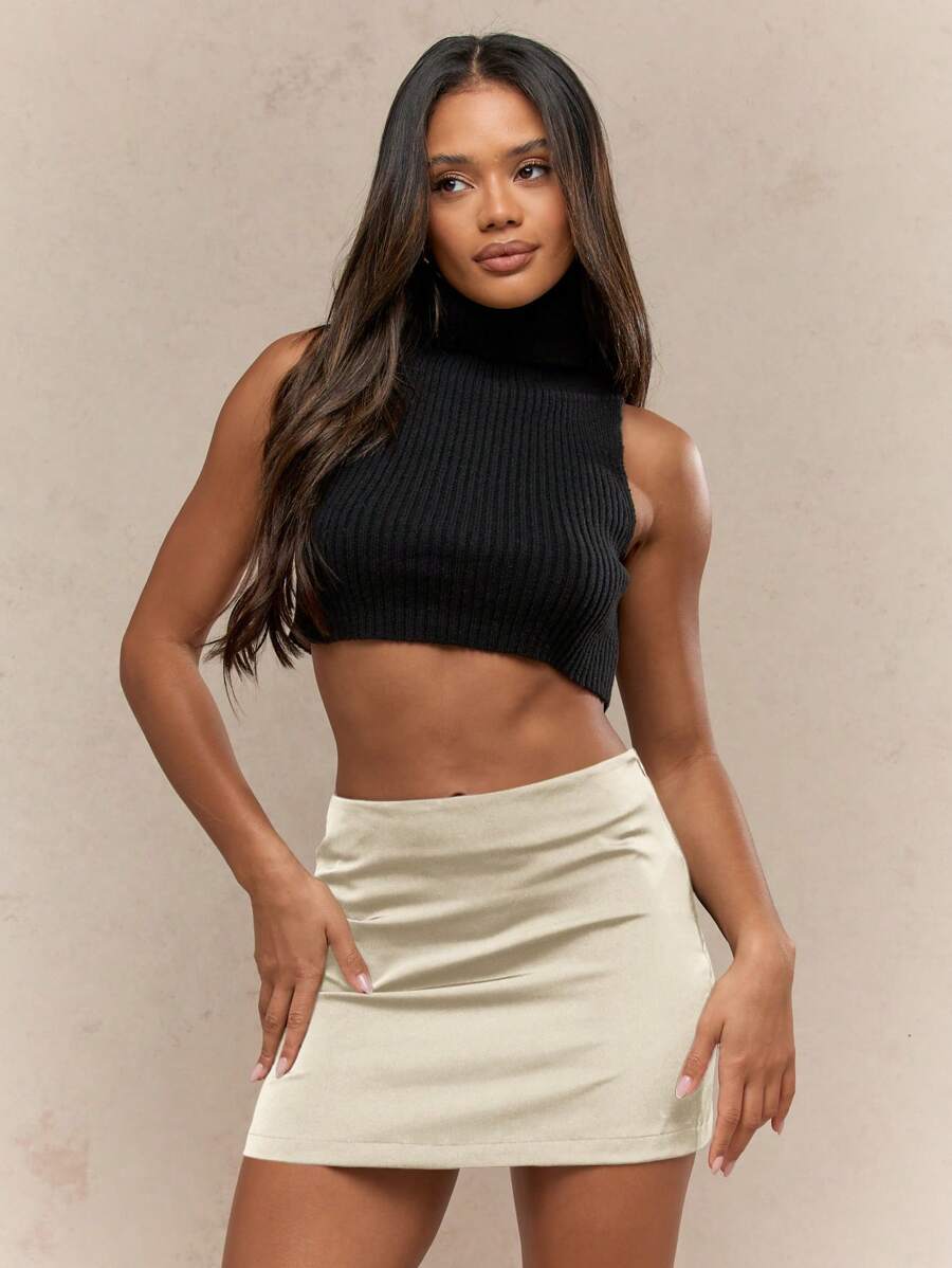MISSGUIDED Premium Satin Mini Skirt Form Fitting Party Club Night Out Evening Wedding Guest Fall Winter Bodycon High Waisted A-Line Elegant Skirt - White - View 1