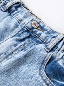 Tween Girls Y2K Vintage Washed Sunflower Graffiti Print Casual Versatile All-Match Regular Fit Relaxed Straight Leg Denim Jeans, Daily Wear - Light Wash - View 8