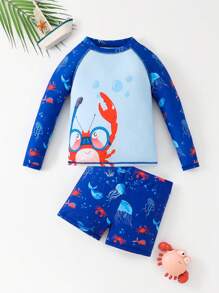 Young Boy Printed Sporty Swimsuit Set - Multicolor - View 3