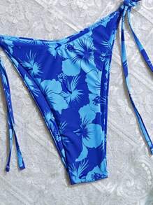 Swim Mod Beach Summer Outfits For Women, Spring Break Floral Print Halter Top And Side Tie Bikini Set