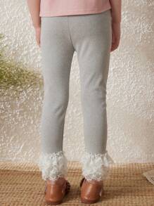 Blossori 年轻女孩优雅灰色蕾丝边针织紧身裤，春/夏