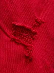 Young Boy Ripped Hems Casual Versatile Denim Jeans - Red - View 5