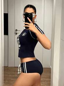 SHEIN ICON Letter Print Short Sleeve T-Shirt And Low-Waisted Shorts Set