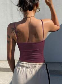 DAZY Áo ba lỗ cổ cao xếp ly bó sát có dây rút dành cho nữ, thon gọn, mùa hè - Màu Đỏ Sâu - Xem 4