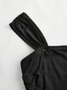 SHEIN MOD Top corto fruncido de cuello cuadrado