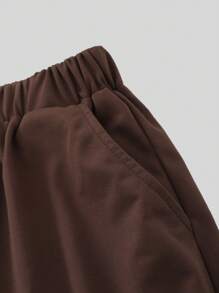 SHEIN Teen Boys' Casual Loose Simple Letter Print Shorts - Camel - View 5