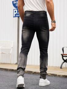 Manfinity Homme Men's Black Denim Ripped Jeans: Stylish Distressed Long Jeans With Zipper Detail - Black - View 2