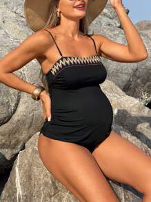 SHEIN Pregnant Women's Beach Wrap Spaghetti Strap Ribbed Camisole Tank Top Bikini For Summer Beach Vacation