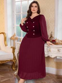 Modelyn Bộ 2 chiếc áo cánh chiffon tay bồng cỡ lớn và chân váy maxi xếp ly cạp cao - Màu Đỏ Sâu - Xem 6