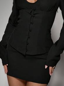 MISSGUIDED Corset Cut Out Long Sleeve Mini Dress Party Club Evening Statement Shoulder Padded High Neck Winter Fall Bodycon