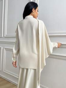 Modelyn Top de diseño de poncho asimétrico de un solo pecho, estilo árabe, unicolor - Albaricoque - Ver 3