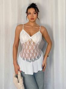 Elenzga Women's Lace Splicing Sheer Camisole - White - View 6