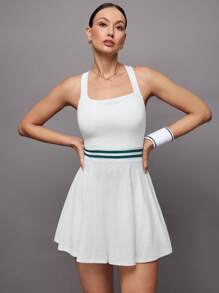 Activina Women's Contrast Striped Backless Halter Golf Tennis Sports Dress Athletic Dress - White - View 7