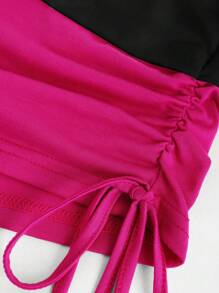 SHEIN LUNE 女式夏季不对称领口蝴蝶印花短袖休闲 T 恤配侧系带图案 T 恤女式上衣